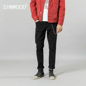 SIMWOOD 2019 осенние зимние новые черные джинсы мужские повседневные облегающие джинсовые брюки высокого качества размера плюс брендовая одежда SI980647