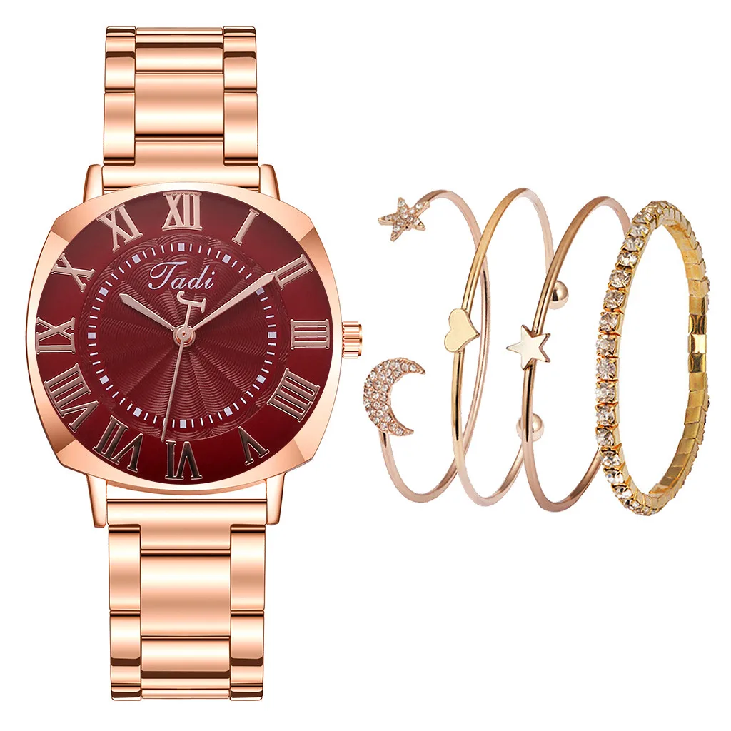 Роскошные женские часы Сияющий браслет набор повседневные розовое золото