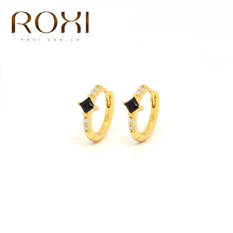 Женские серьги кольца из серебра 925 пробы с квадратными фианитами|Серьги-кольца| |