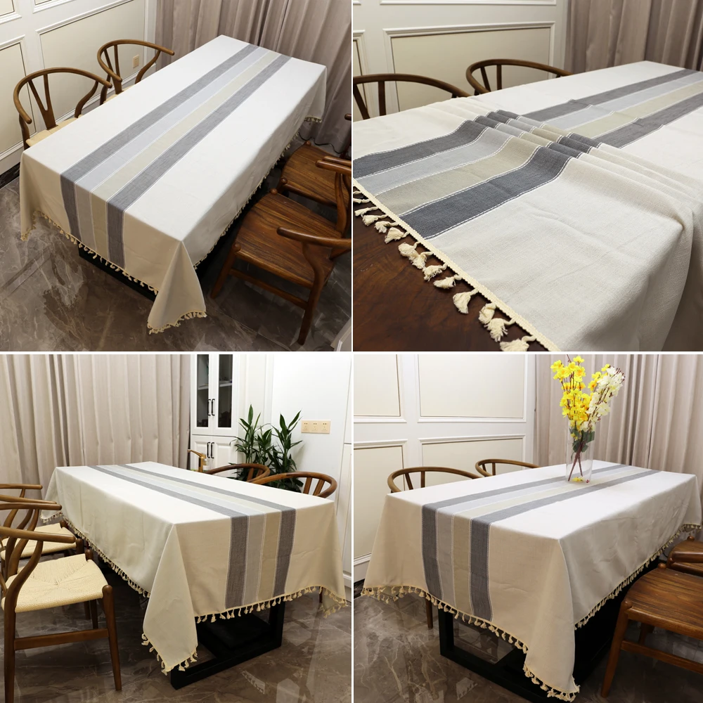 

1pcs Color Stripes Rectangle Table Cloth With Tassel Thicken Table Cover for Home Tea Coffee Table Party New Year Wedding Decora