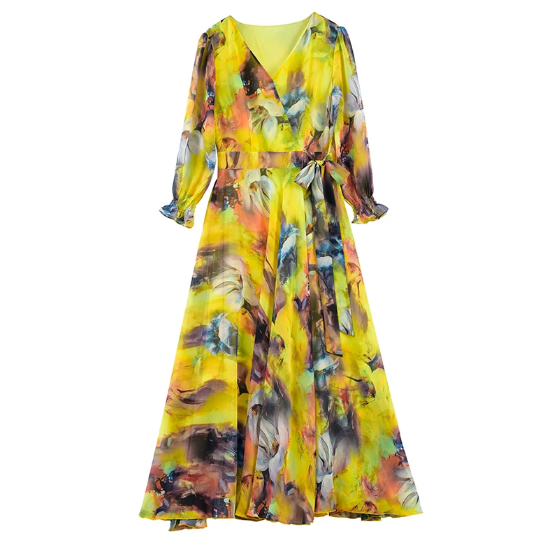 Корейское осеннее шифоновое платье с длинным рукавом женские модные облегающие