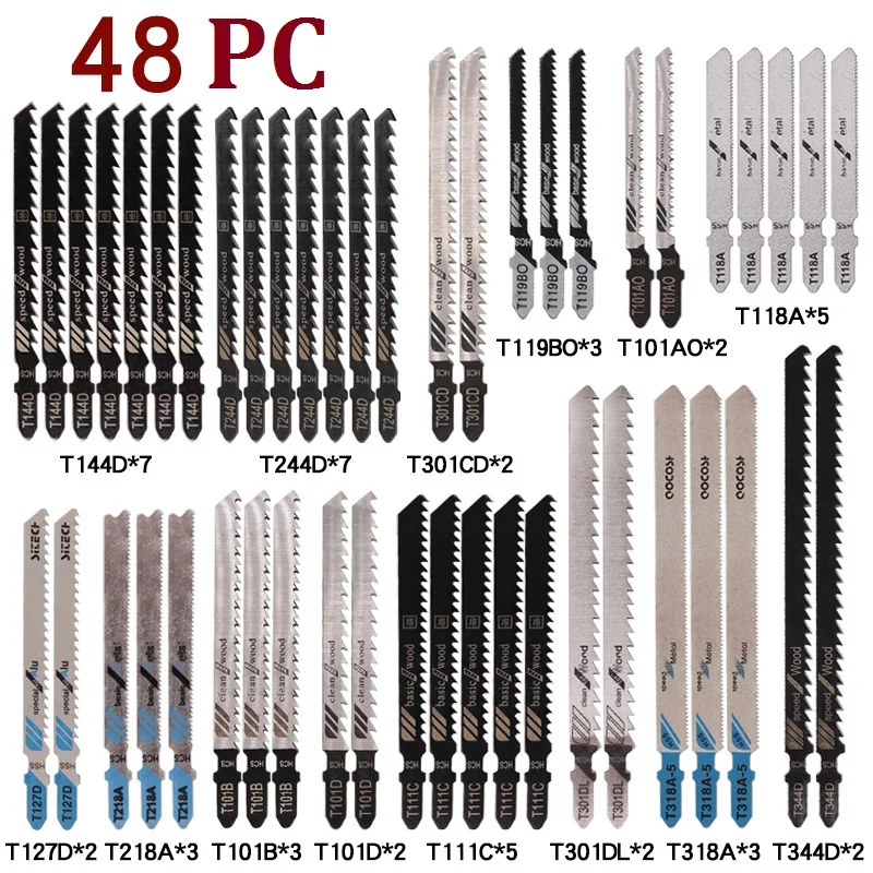 

Удлиненное лезвие для лобзика, набор лезвий для лобзика, лезвия для резки металла, дерева, пластика, деревообработки, электроинструмент «сделай сам», 48 шт.