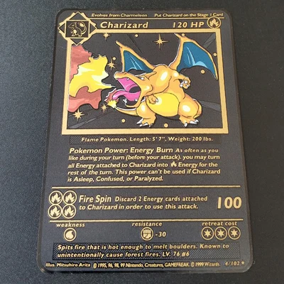 Charizard H Покемон Игры Аниме битва карта золотая металлическая карточка Чаризард Пикачу коллекция карточная фигурка Модель Детская игрушка подарок - Цвет: Charizard H