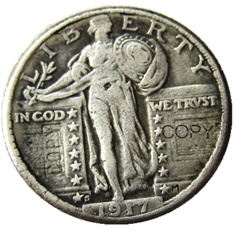 Монеты США полный набор(1916-1924)-p-s 9 шт, стоящая свобода четверть долларов Посеребренная копия - Цвет: 1917s