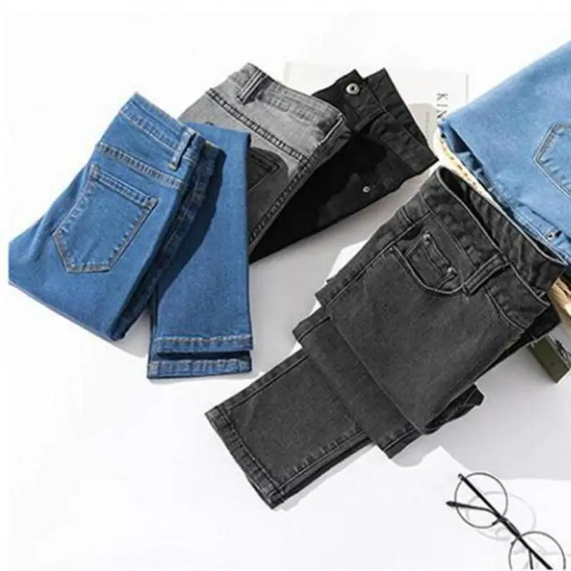 Укороченные джинсы брюки карандаш женские 2019 Длина по щиколотку джинсовые синие