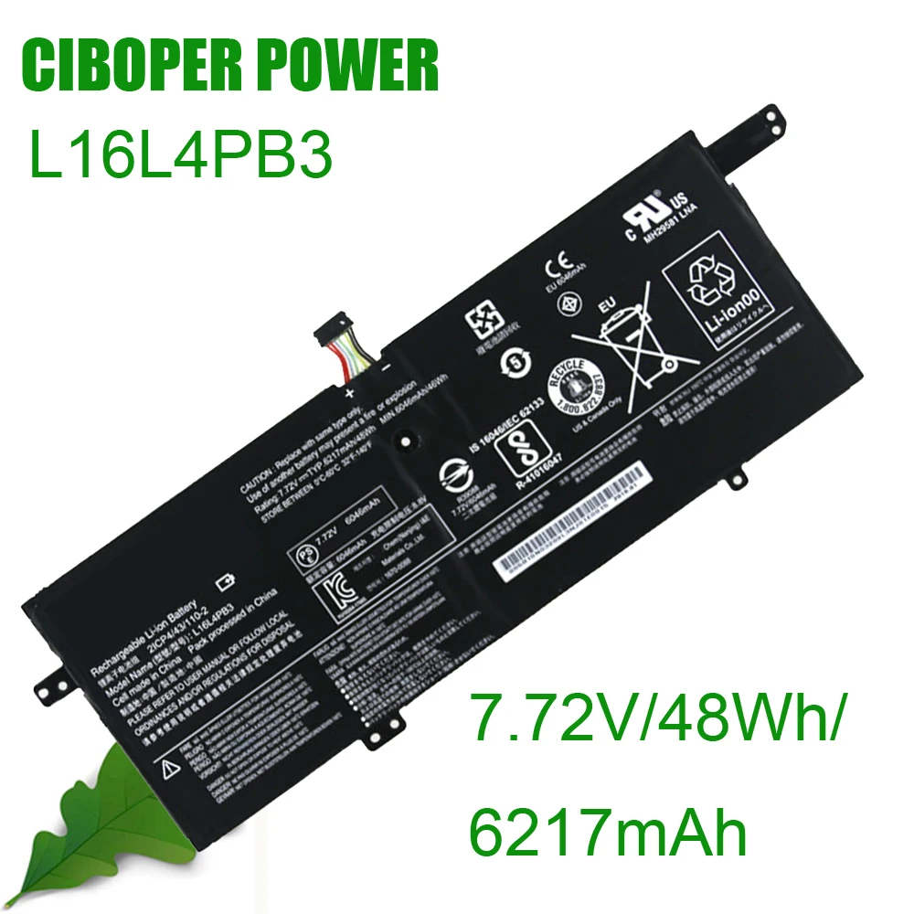 

Ciboper Original Laptop Battery L16L4PB3 7.72V 6217mAh 48Wh L16M4PB3 L16C4PB3 For Ideapad 720S-13IKB 13ARR 13IKBR 81A8 81BV 81BR