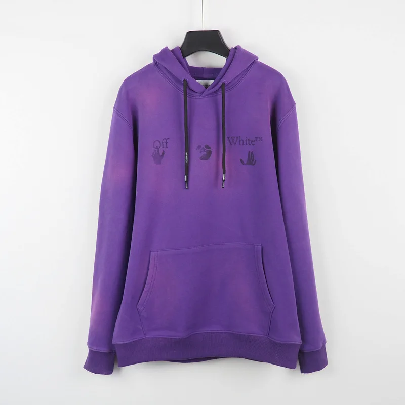 

Chao brand off ow white spray painting tie dyeing process for washing and making old light fleece Hooded Sweater