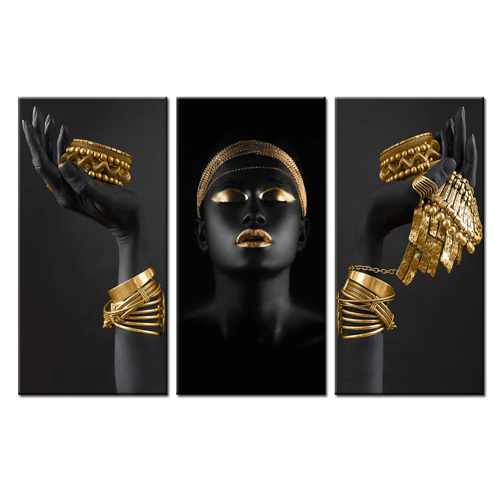 

Black Woman Holding Jewelry Canvas Paintings on the Wall Art Posters and Prints African Woman Oil Art Pictures For Living Room