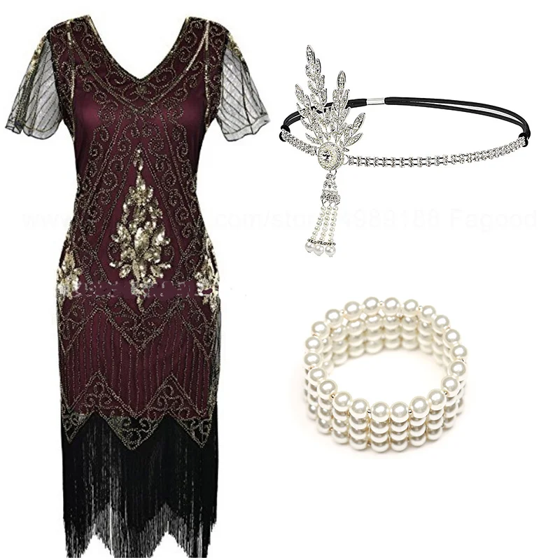 1920s Хлопушки Великий Гэтсби платье Ревущие 20s Костюм с бахромой и блестками