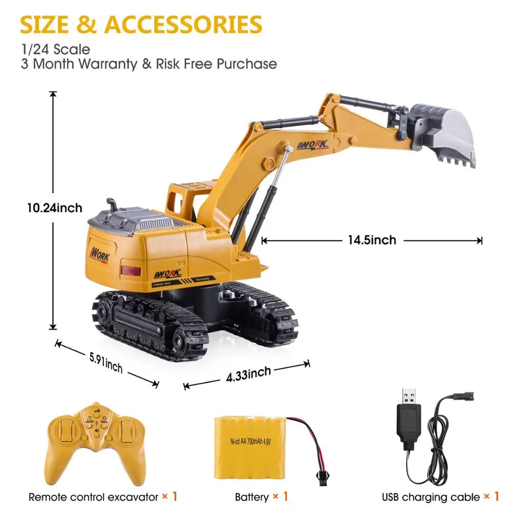 38531/24 8CHRC Excavator Die-cast Alloy Metal Construction Tractor 2.4Ghz Remote Control RC Engineer Truck Car Birthday Gift Toy | Игрушки и