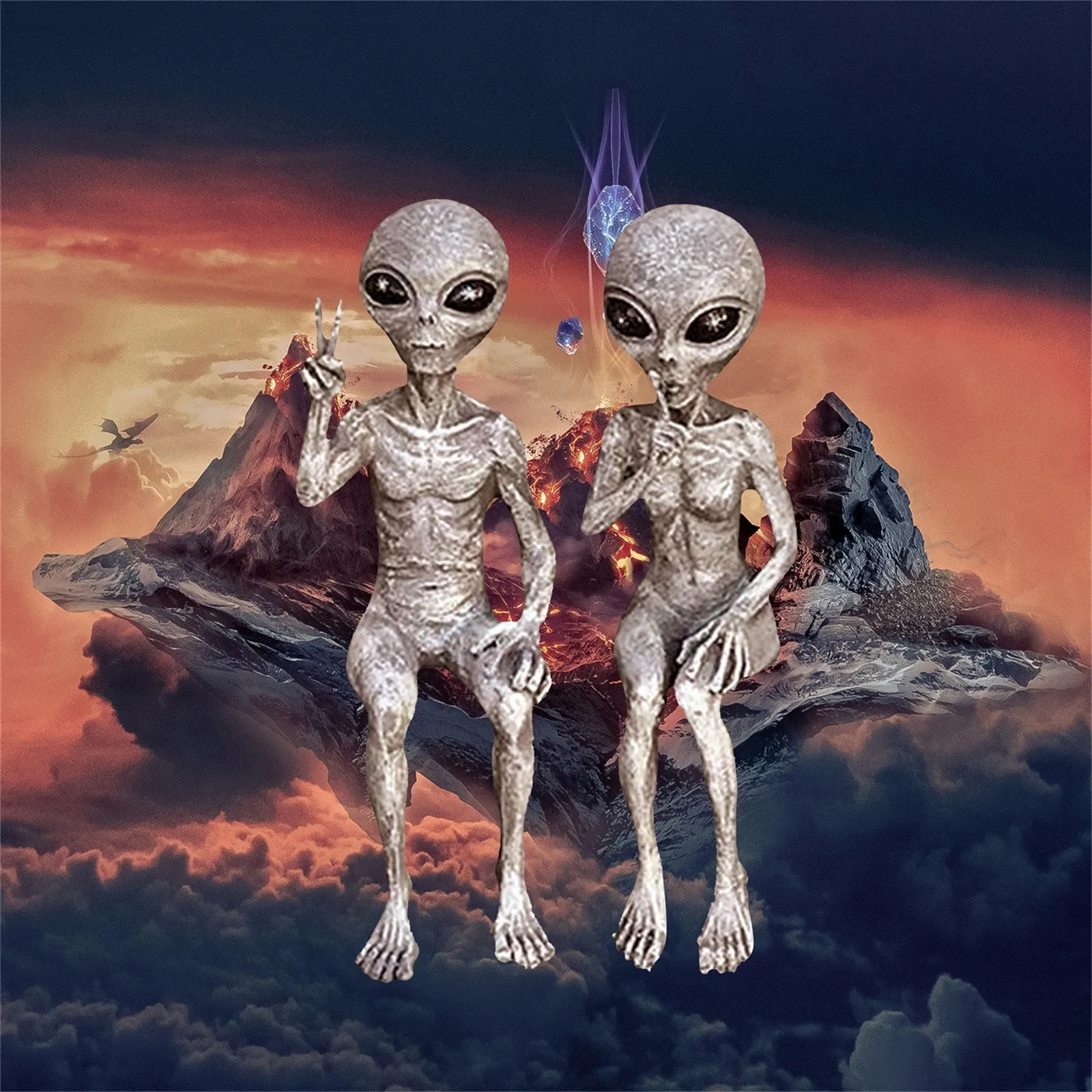 

2pc Plus Size Outer Space Alien Statue Martians Baby Frame Statue Home Garden Model Toys Mr. Bones Skeleton Gift Decor Drop ship