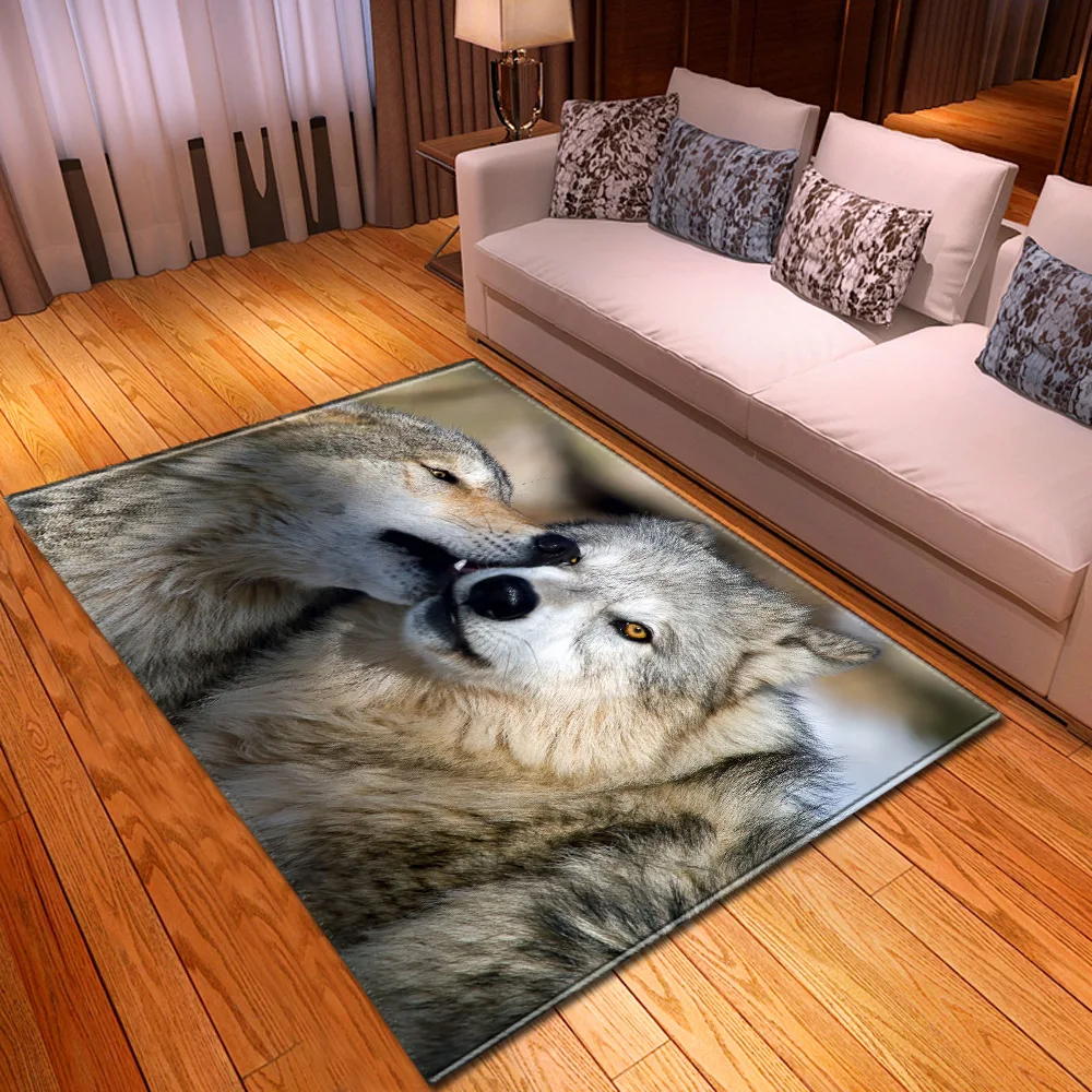 

Ковры с 3D рисунком животных, фланелевые мягкие Нескользящие, для гостиной, спальни, Ползания, игровой комнаты, декор волка