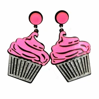 new punk funny pink glitter ice cream dangle earrings for women girls personality acrylic drop earrings brincos fashion jewelry