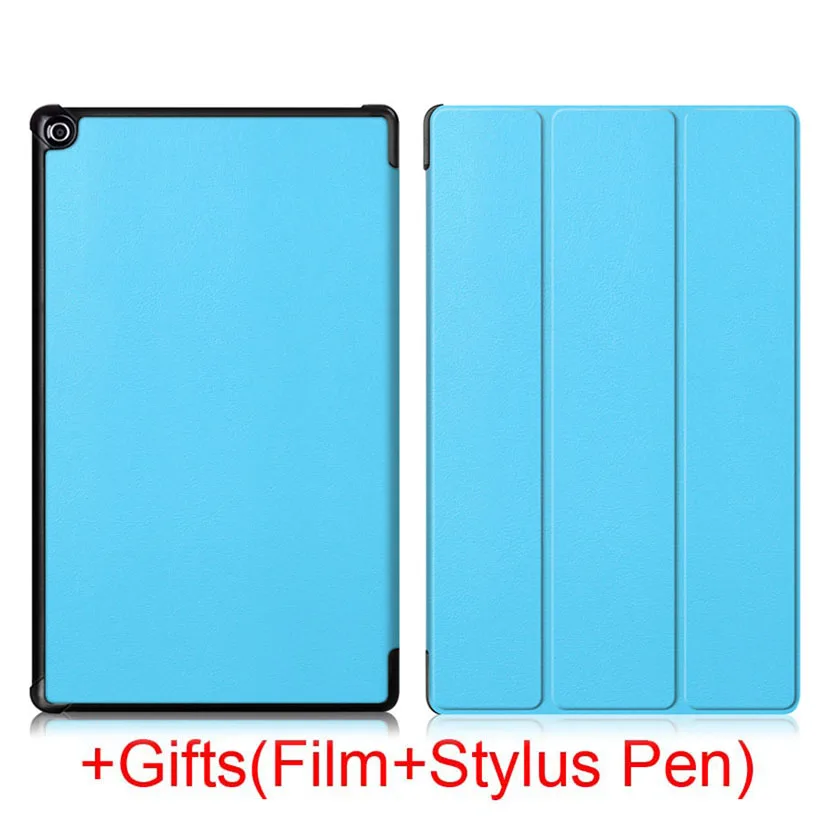 Sky Blue Магнитный чехол с функцией автоматического сна/пробуждения для Amazon Kindle Fire HD 10 10," планшет из искусственной кожи защитный чехол-подставка+ пленка+ ручка - Цвет: Sky Blue