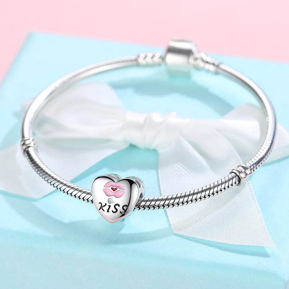 

Fit Original Charms Bracelet 925 Sterling Silver Custom Photo Heart Charms Kiss Forever Love Beads DIY Jewelry Making Berloque