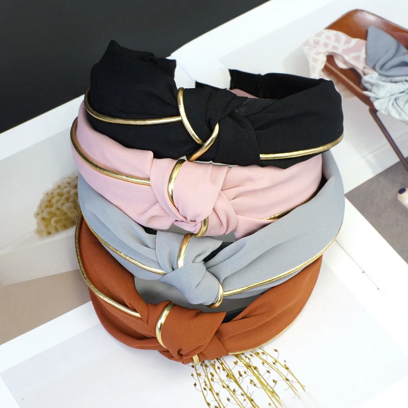 Повязка для волос с узлом Женская однотонная золотистая повязка на голову