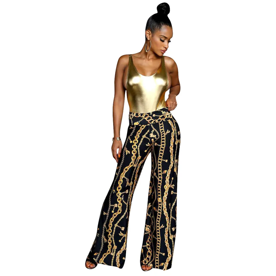 Adogirl/брюки с цифровой печатью и золотой цепочкой женские длинные брюки широкими