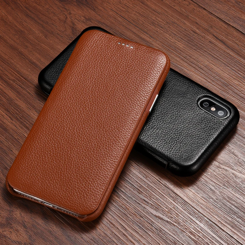 Чехол книжка из натуральной воловьей кожи для iPhone X XS XR 7 8 8Plus|Бамперы| |