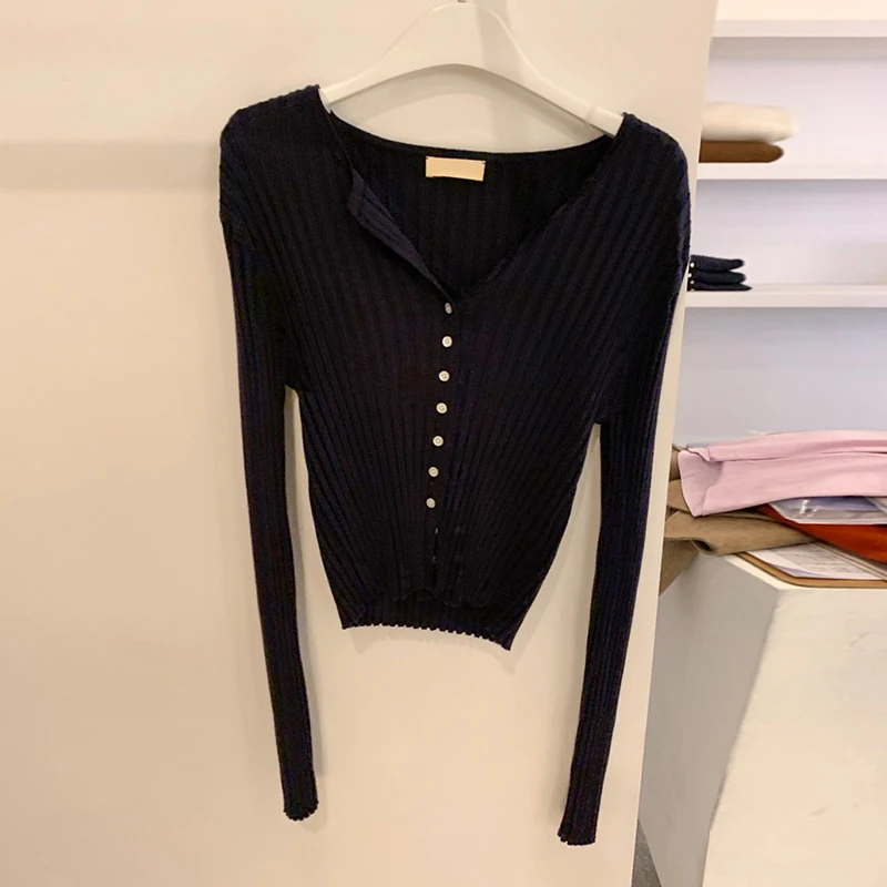 Весенний новый свитер в полоску с V-образным вырезом и длинным рукавом женский