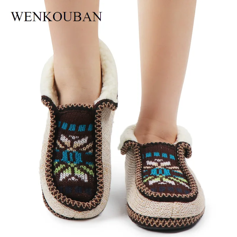 Зимние теплые плюшевые тапочки женские меховые шлепанцы Мягкие Вязаные домашние
