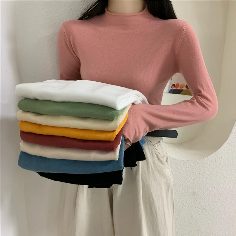 Autumn Winter Turtleneck Pullovers Sweaters Primer shirt long sleeve Short Slim-fit tight sweater New-coming