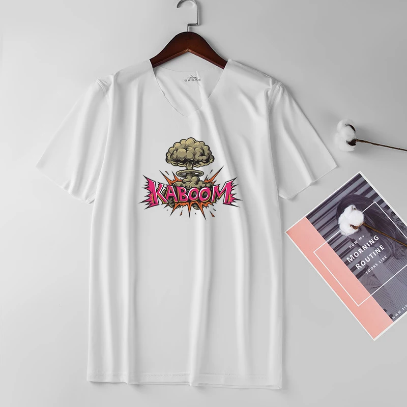 

Hip Hop KABoom Print T-shirt For Men Tee Tops Ice Short Sleeve V Collared Tshirt Male Seamless T Shirt Men Clothes