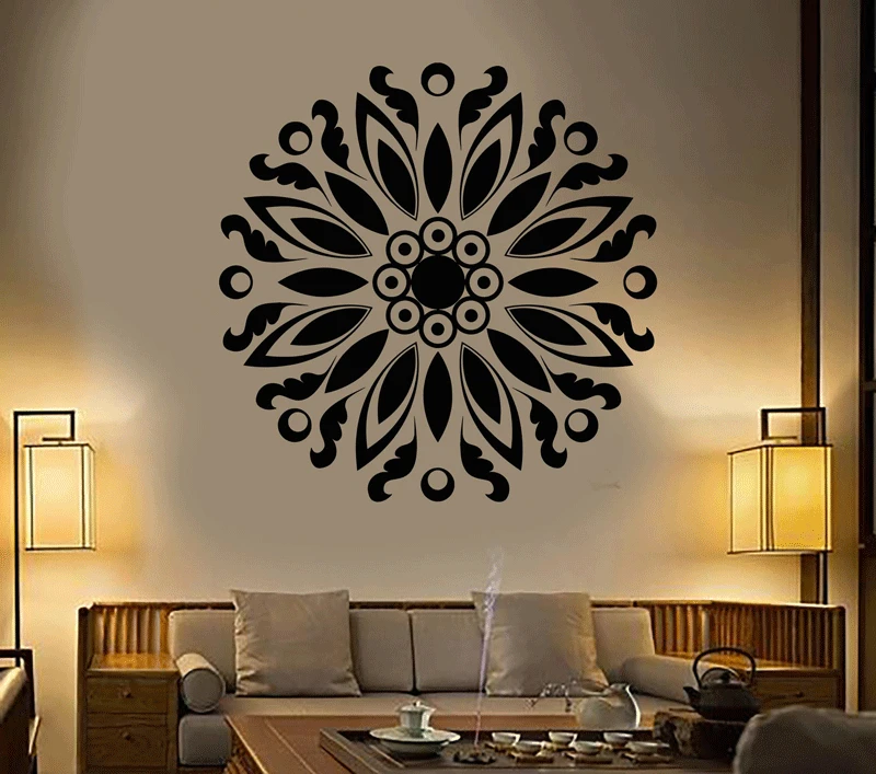 

Vinyl wall applique mandala buddhist lotus yoga sticker, yoga training room furniture living room decoration 5075