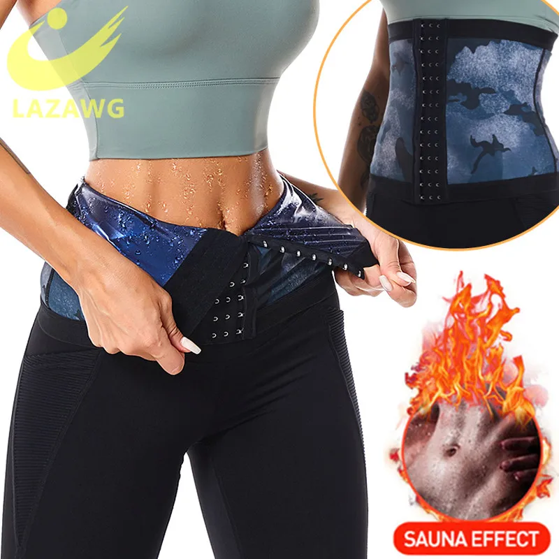 LAZAWG Sauna Waist Belt Women Slimming Tummy Sweat Waist Wrap Training Belly Sheath Corset Hook Cinchers Body Shaper Plus Size