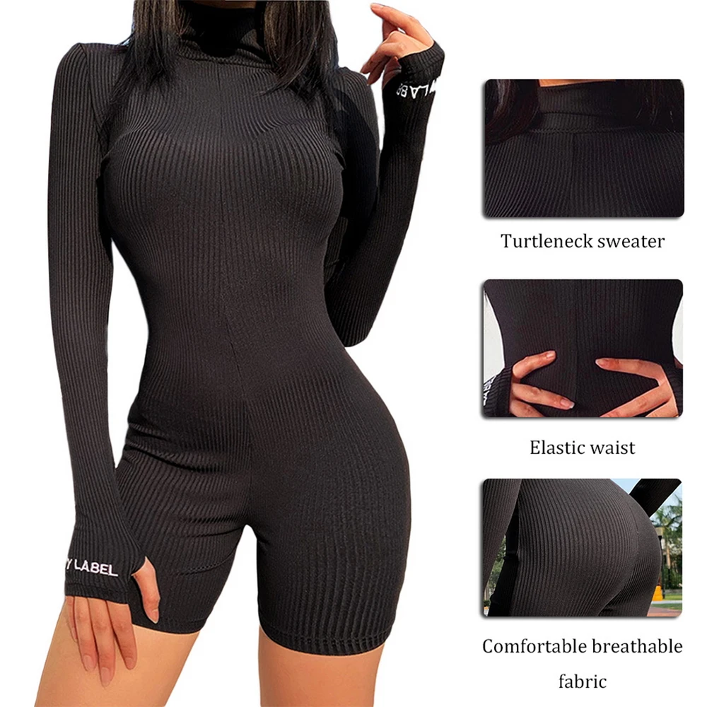 Трикотажная водолазка в рубчик облегающая женская спортивная одежда с длинным