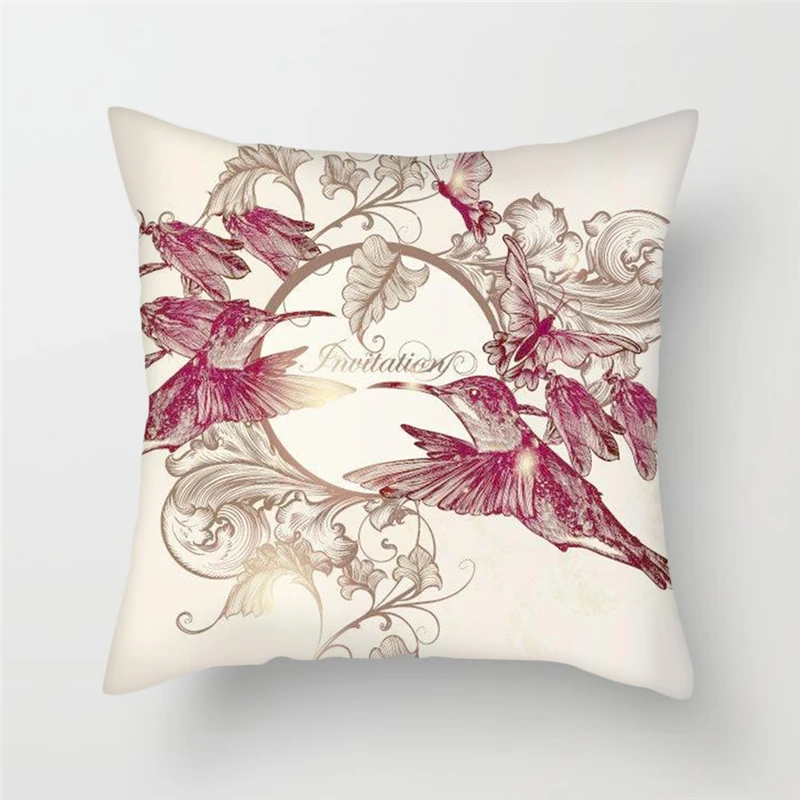 Декоративный чехол для подушки с цветочным принтом и птицами | Дом сад