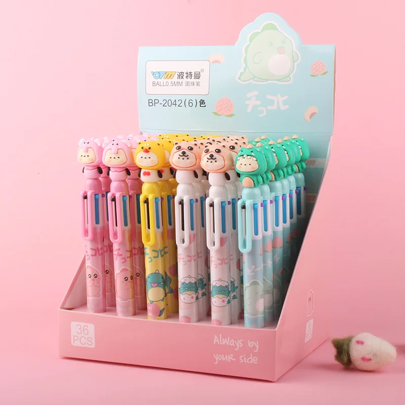 

Cartoon Dinosaur 6 Colors Ballpoint Pen 36 Pcs/lot Cute Press Ball Pens School Office Writing Supplies Stationery Gift