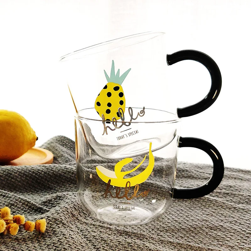 

Большая стеклянная маленькая свежая чашка для воды с нордическим принтом, популярная Золотая портативная ручная чашка, чашки для завтрака, ...