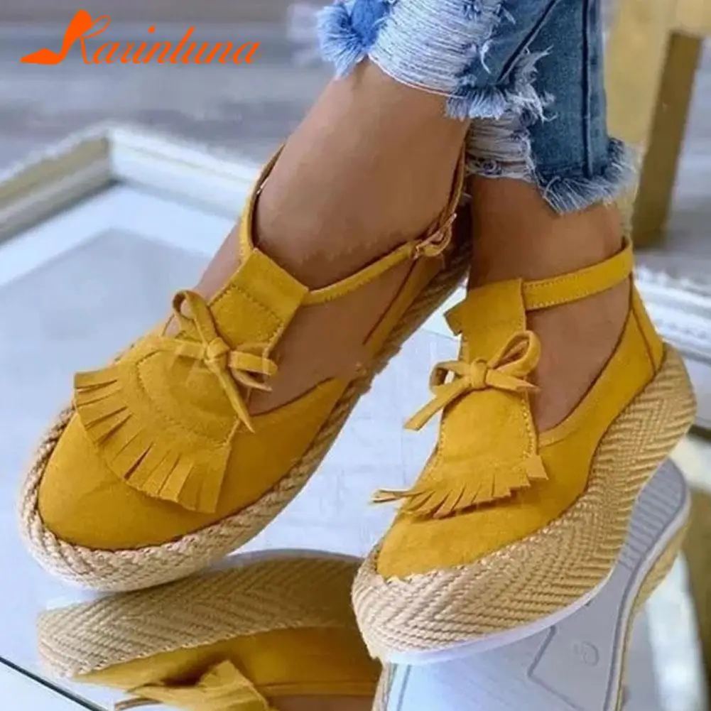 

Karinluna Spring Autumn New Popular Female Sewing Solid Buckle Round Toe Platform Flats Women Large Size 35-43
