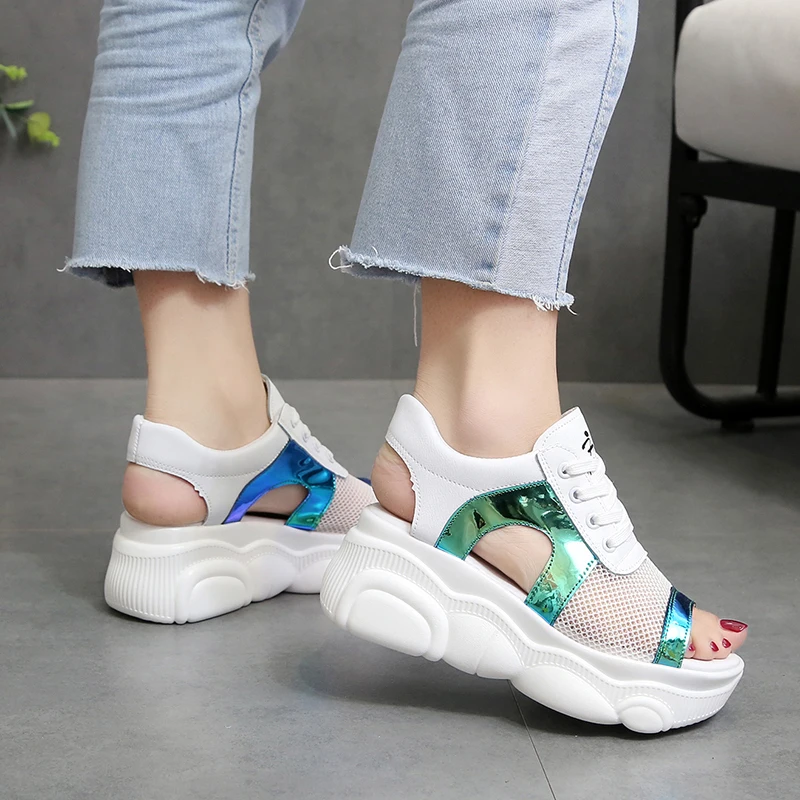 

Dropshipping Fashion Peep Toe Wedge Sandals for Women Summer Mesh Hollow Out Platform Beach Shoes Woman Casual Sport Sandalias