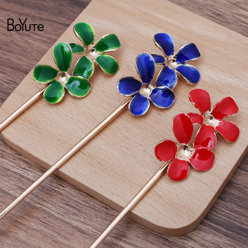 

BoYuTe (10 Pieces/Lot) 28*43MM Enamel Flower Hair Stick Retro Palace Hair Accessories DIY Handmade Jewelry Materials