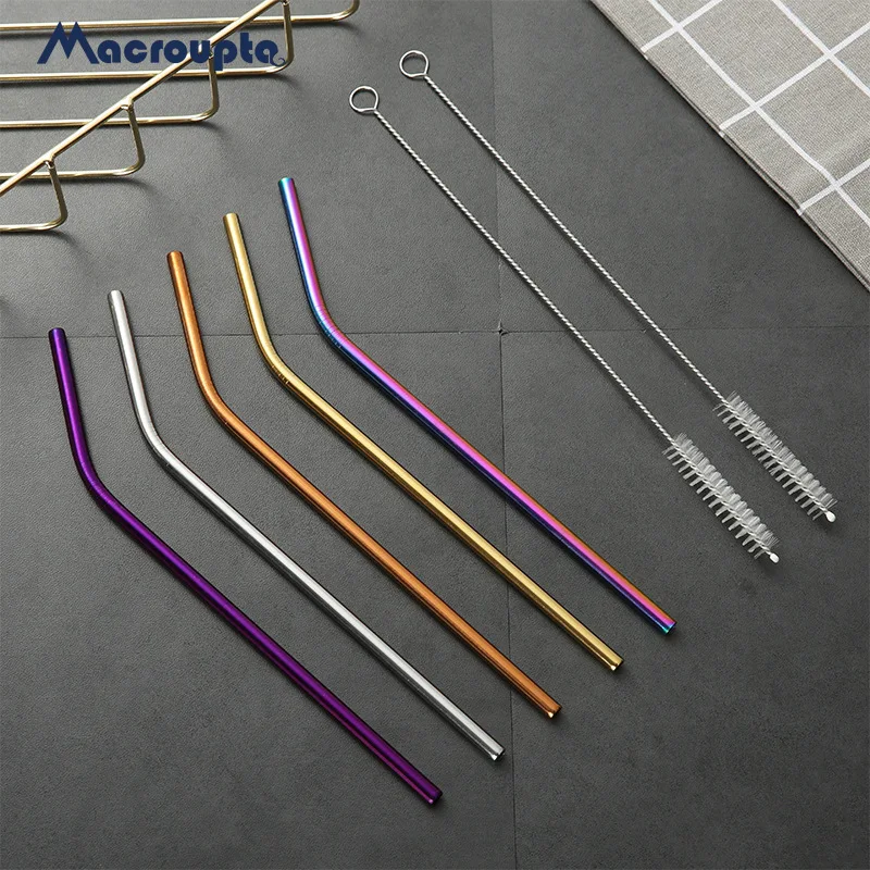 

4/8Pcs Metal Straw Reusable Drinking Straw High Quality 304 Stainless Steel Metal Straw with Cleaner Brush For Mugs 20/30oz