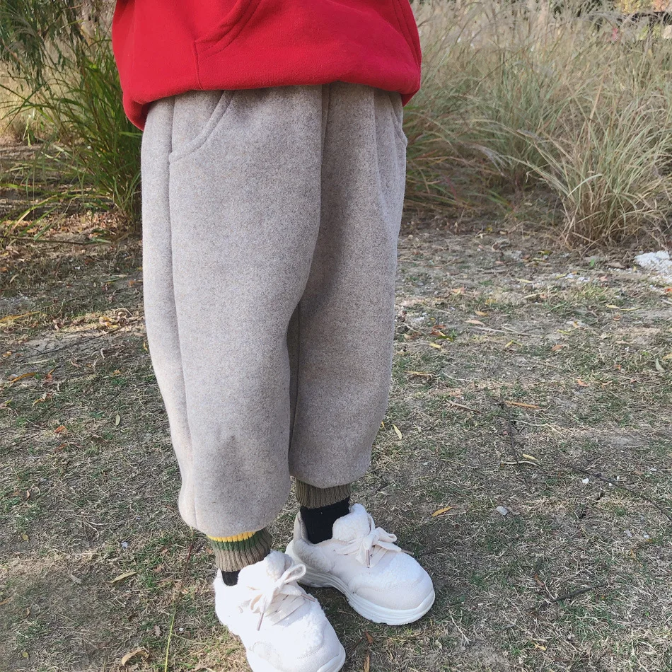 Зимние теплые шерстяные штаны с флисовой подкладкой для девочек Детские