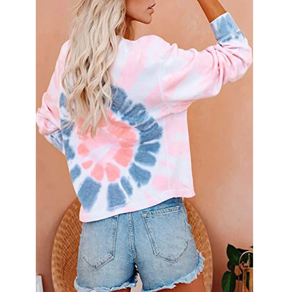 

Women Long Sleeve O-Neck Tie dye T Shirt Casual Loose Plus Size Female Top Tee Autumn 2020 Cotton Color Print tshirt Clothes