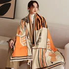 Шарф женский кашемировый, зимний, толстый, с принтом лошадей