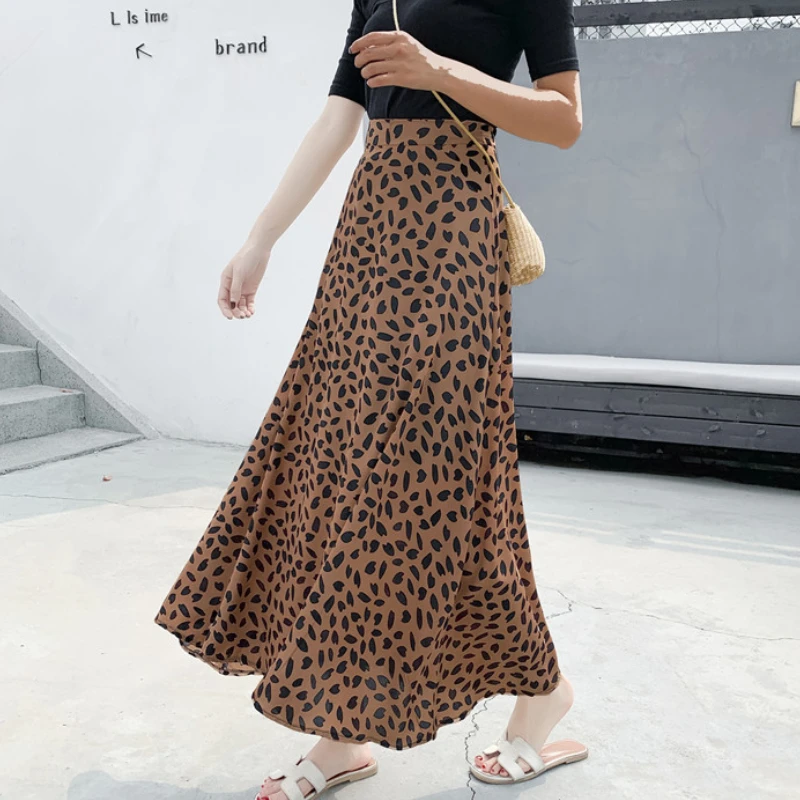 Летние шифоновые длинные юбки в горошек с высокой талией трапециевидные до