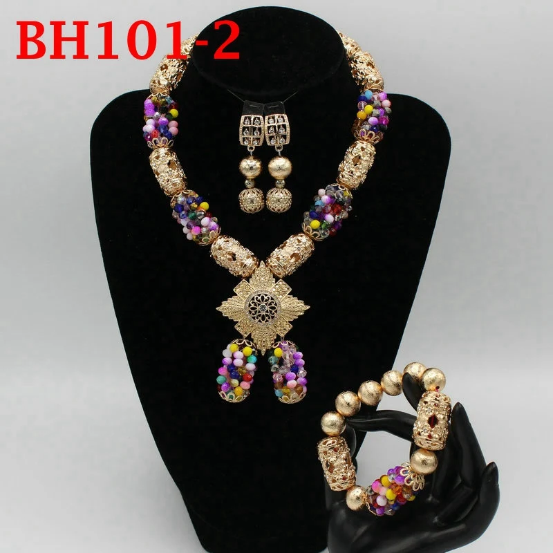 

New 2019 Fashion African Beads Jewelry Set Nigerian Wedding Crystal Beads Necklace Bridal Jewelry Sets Free Shipping BH101-1