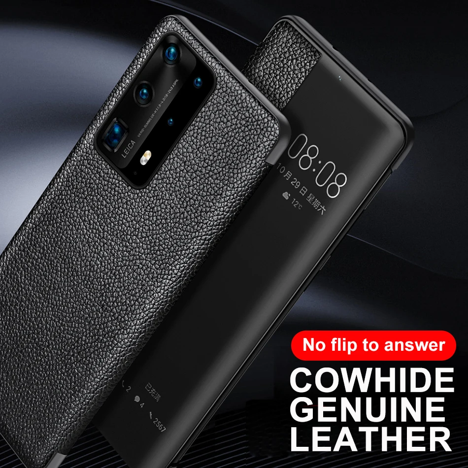 Флип-чехол из натуральной кожи для Huawei P40 Pro P 40 Plus оригинальный зеркальный умный