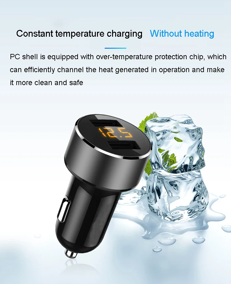 Автомобильное зарядное устройство A с двумя usb-портами для мобильного телефона, светодиодный дисплей, автомобильное зарядное устройство, зарядное устройство для прикуривателя