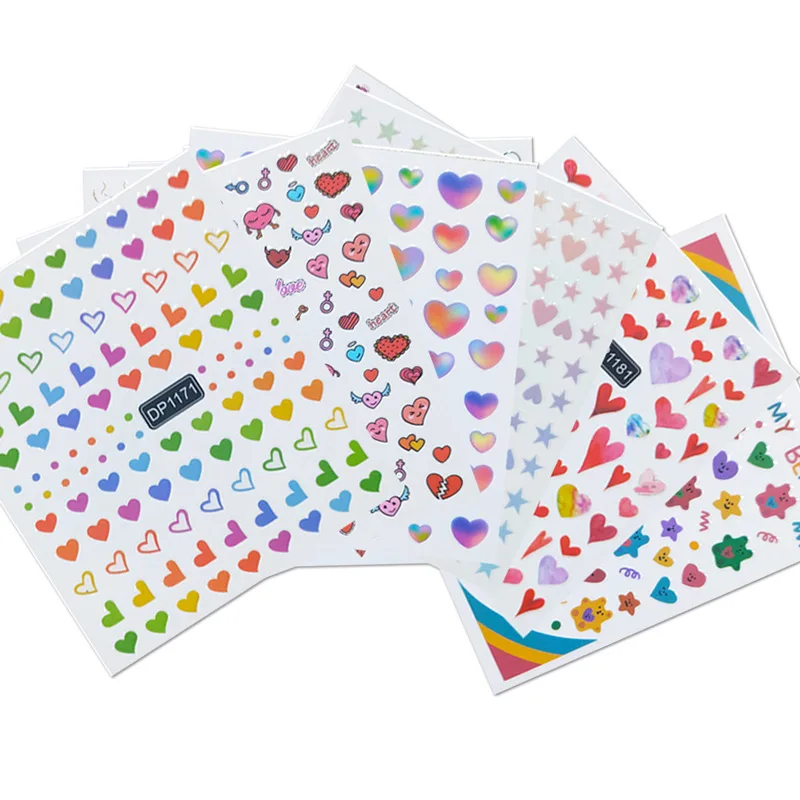 

Fluorescent Nail Decals Color Love Heart Nail Art Paper Decorative Trimming Nail Tattoo Creative Design Watermark Applique Tool