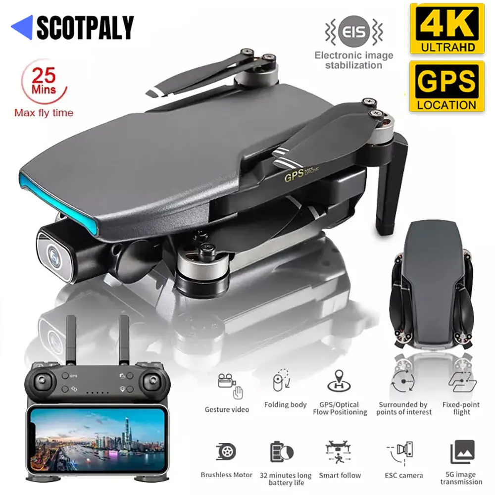 

Лучший Дрон 4k GPS с двойной камерой 5G складной бесщеточный Профессиональный 1000M Wifi 25 минут Радиоуправляемый Дрон 4k GPS Квадрокоптер Follow Me