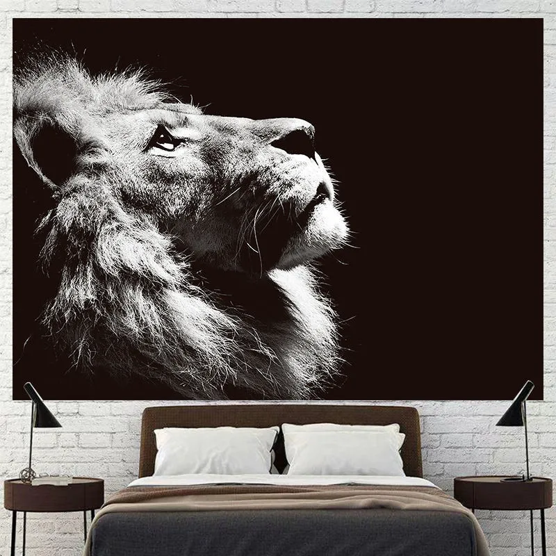 

Tapestry Room Decoration Aesthetic Black and White Lion Wall Hung Blanket Printed Textile for Boys Home Sofa Wrap Blankete Sofa