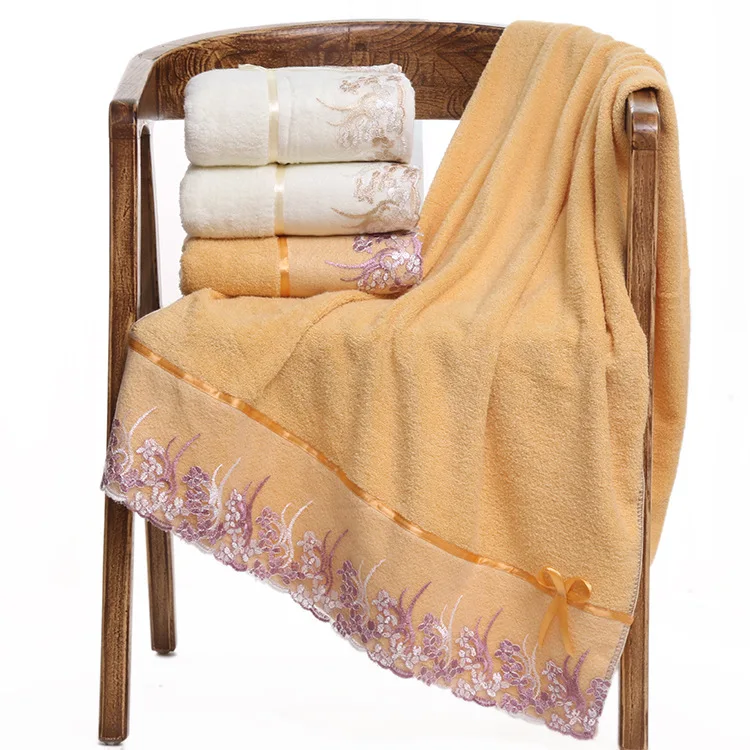 

Adult Gift Bath Towel Supermarket Hot Selling Bath Towel Jacquard Zero Twist Lace 100% Cotton Bath Towel Absorbent Bath Towel