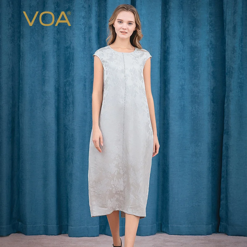 VOA однотонное белое офисное женское шелковое жаккардовое платье элегантное