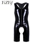 Сексуальная мужская майка из лакированной кожи, цельный, без рукавов, с молнией спереди, с вырезом, боксеры, трико, боди, нижнее белье