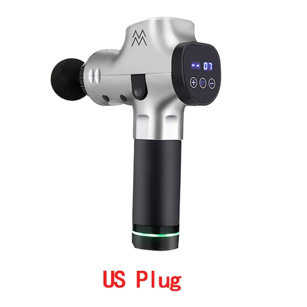 silver US Plug Массажный пистолет для мышц, мощный ручной перкуссионный Массажер для глубоких тканей, триггер и восстановление мышц, спортивный Релаксация тела - Цвет: silver US Plug